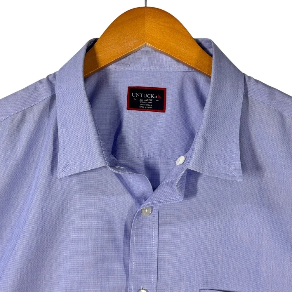 UNTUCKit Men's Shirt XXL Blue Hillstowe Short Sleeve Button Up Wrinkle Free - Picture 2 of 10